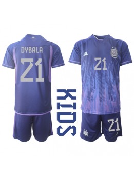 Argentina Paulo Dybala #21 Dječji Gostujuci Dres kompleti SP 2022 Kratak Rukavima (+ kratke hlače)